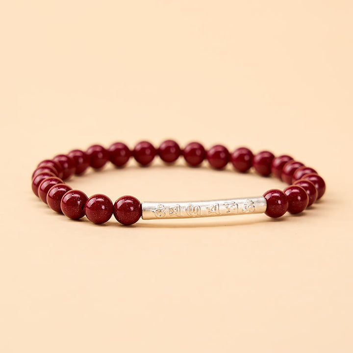 Buddha Stones Armband aus Zinnober und 999er Sterlingsilber mit Om-Mani-Padme-Hum-Weisheitssymbolen - Zinnobersilber (Handgelenkumfang: 14–15 cm) - image 9