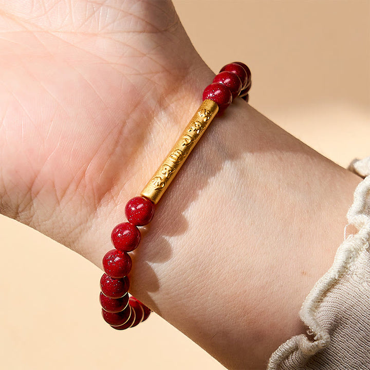 Buddha Stones Armband aus Zinnober und 999er Sterlingsilber mit Om-Mani-Padme-Hum-Weisheitssymbolen - image 5