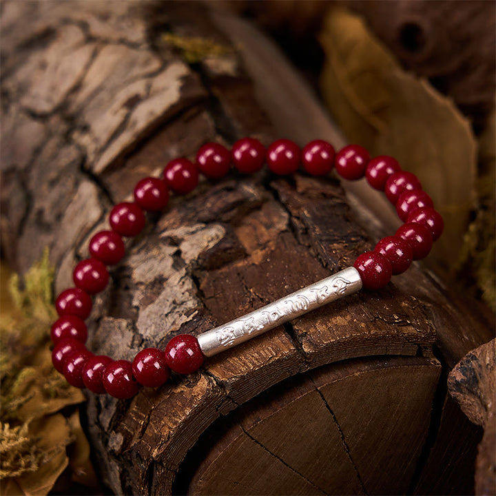 Buddha Stones Armband aus Zinnober und 999er Sterlingsilber mit Om-Mani-Padme-Hum-Weisheitssymbolen - image 13