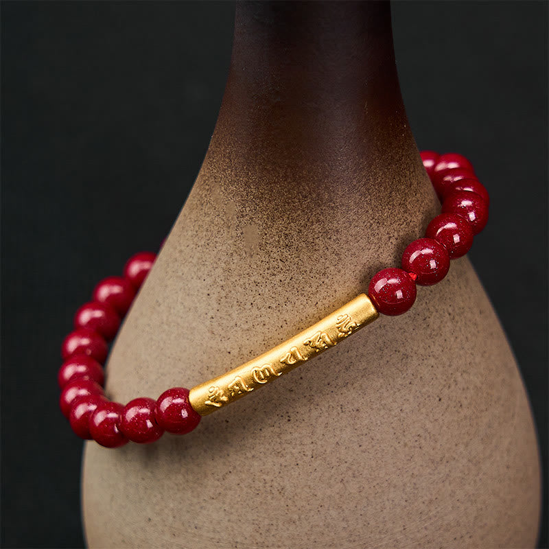 Buddha Stones Armband aus Zinnober und 999er Sterlingsilber mit Om-Mani-Padme-Hum-Weisheitssymbolen - image 2