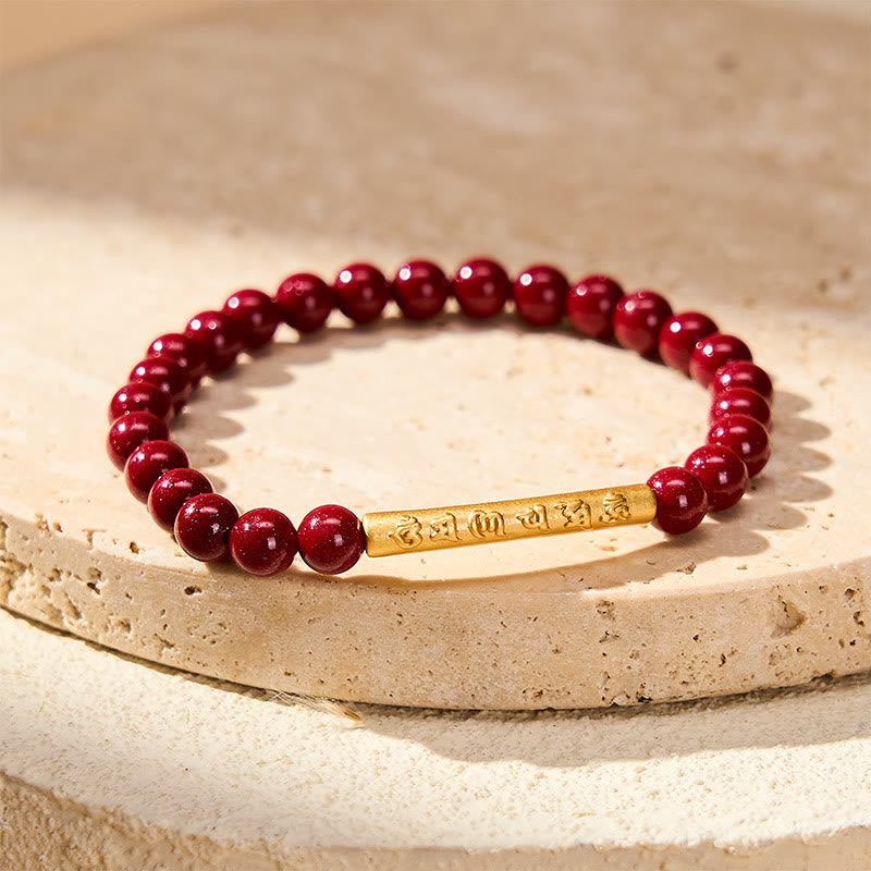Buddha Stones Armband aus Zinnober und 999er Sterlingsilber mit Om-Mani-Padme-Hum-Weisheitssymbolen - image 1