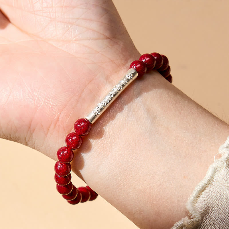 Buddha Stones Armband aus Zinnober und 999er Sterlingsilber mit Om-Mani-Padme-Hum-Weisheitssymbolen - image 12