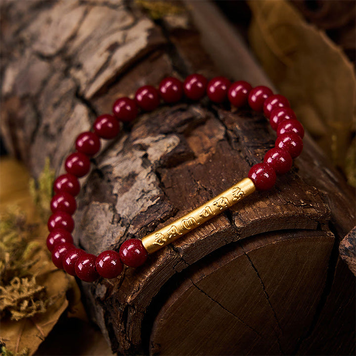 Buddha Stones Armband aus Zinnober und 999er Sterlingsilber mit Om-Mani-Padme-Hum-Weisheitssymbolen - image 3