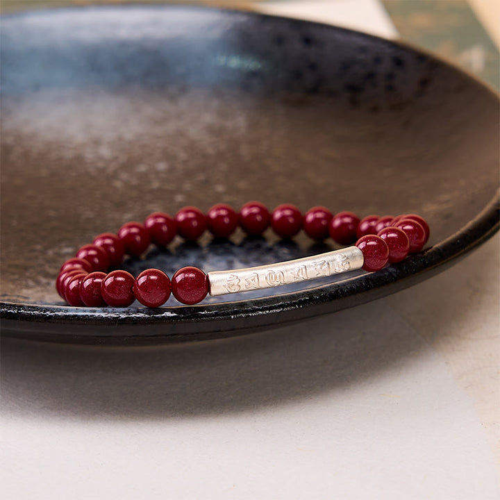 Buddha Stones Armband aus Zinnober und 999er Sterlingsilber mit Om-Mani-Padme-Hum-Weisheitssymbolen - image 14
