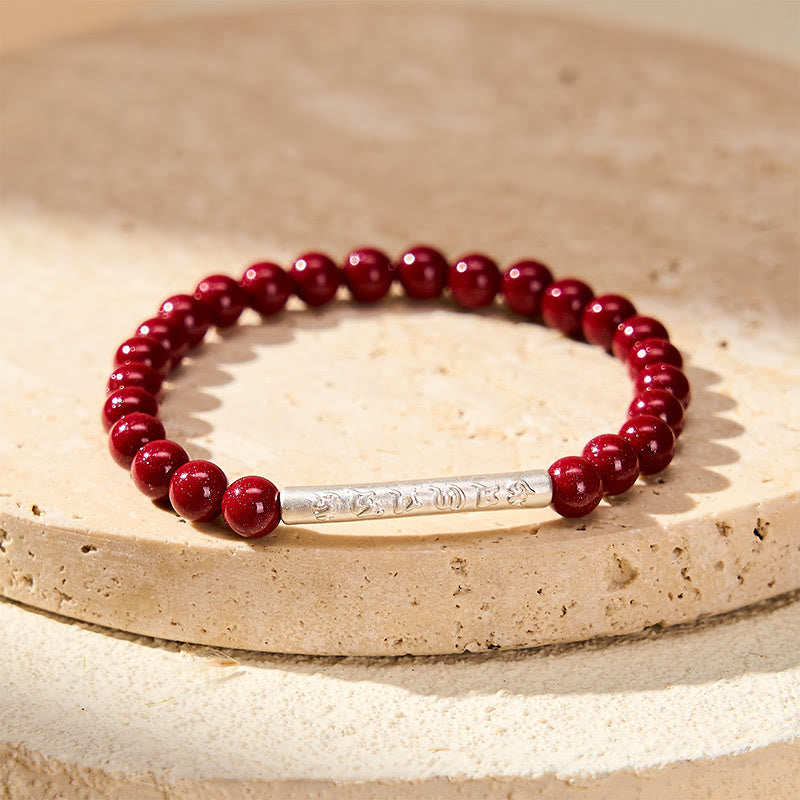 Buddha Stones Armband aus Zinnober und 999er Sterlingsilber mit Om-Mani-Padme-Hum-Weisheitssymbolen - image 10