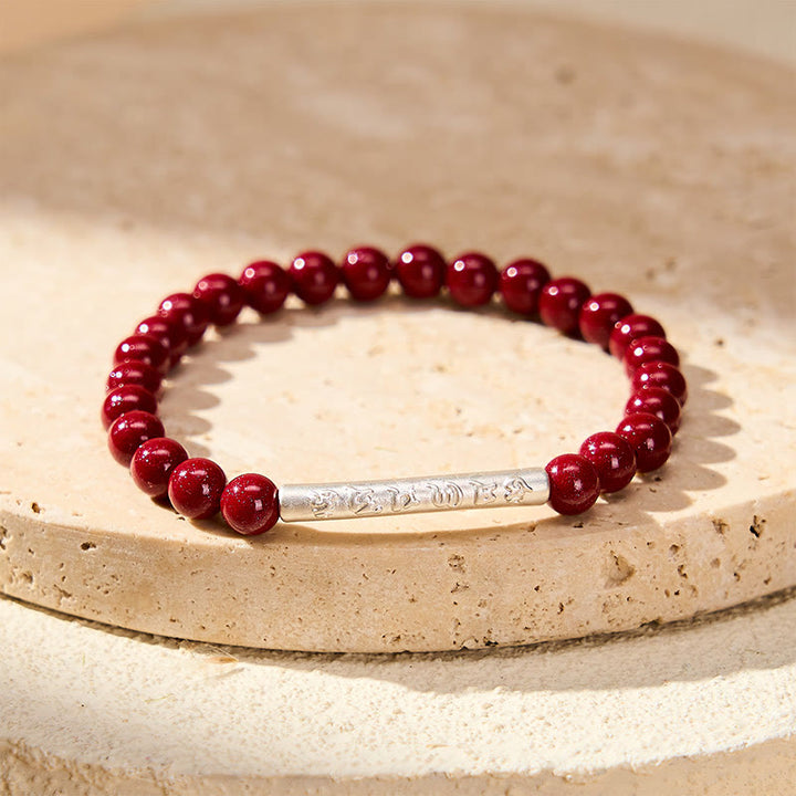 Buddha Stones Armband aus Zinnober und 999er Sterlingsilber mit Om-Mani-Padme-Hum-Weisheitssymbolen - image 10