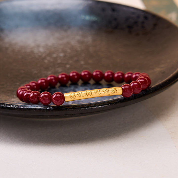 Buddha Stones Armband aus Zinnober und 999er Sterlingsilber mit Om-Mani-Padme-Hum-Weisheitssymbolen - image 4