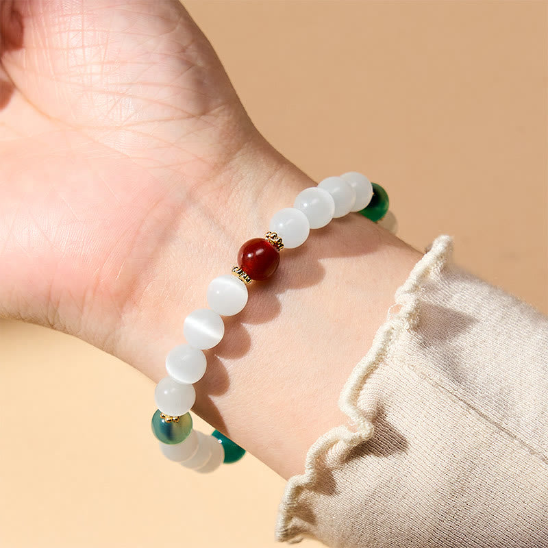 Buddha Stones Armband aus weißem Katzenaugen- und buntem Bonbonachat - image 13