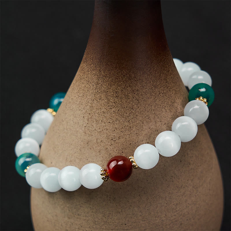 Buddha Stones Armband aus weißem Katzenaugen- und buntem Bonbonachat - image 12