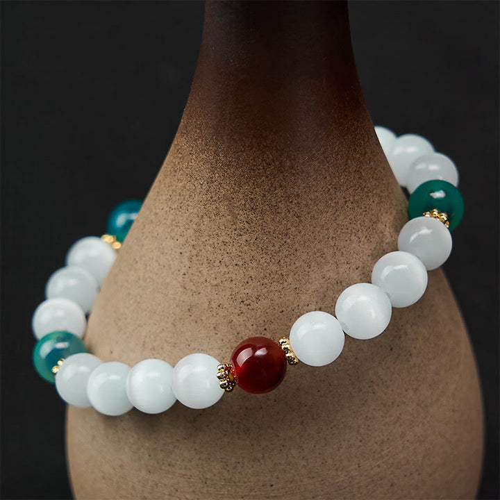 Buddha Stones Armband aus weißem Katzenaugen- und buntem Bonbonachat - image 12
