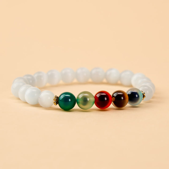 Buddha Stones Armband aus weißem Katzenaugen- und buntem Bonbonachat - image 1