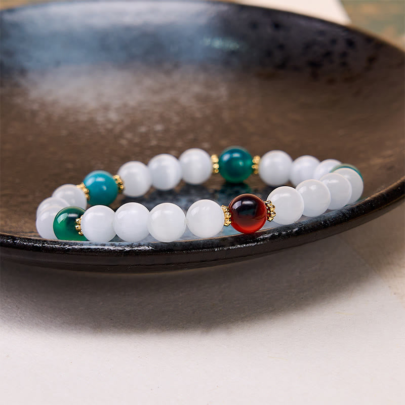 Buddha Stones Armband aus weißem Katzenaugen- und buntem Bonbonachat - image 10