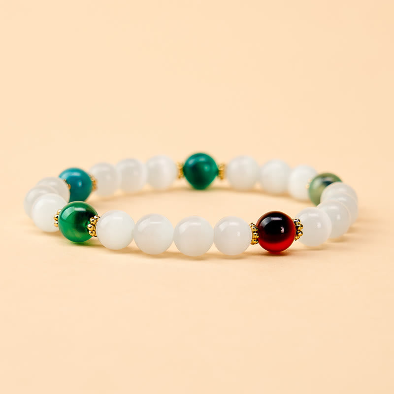 Buddha Stones Armband aus weißem Katzenaugen- und buntem Bonbonachat - image 9