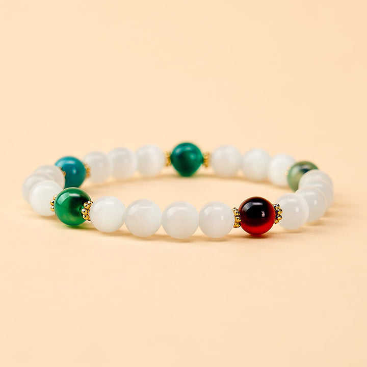 Buddha Stones Armband aus weißem Katzenaugen- und buntem Bonbonachat - image 9