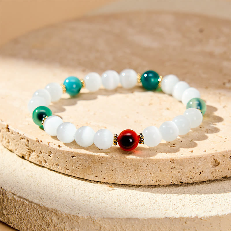 Buddha Stones Armband aus weißem Katzenaugen- und buntem Bonbonachat - Weißer Katzenaugen-Zimtachant (Handgelenkumfang 15–16 cm) - image 8
