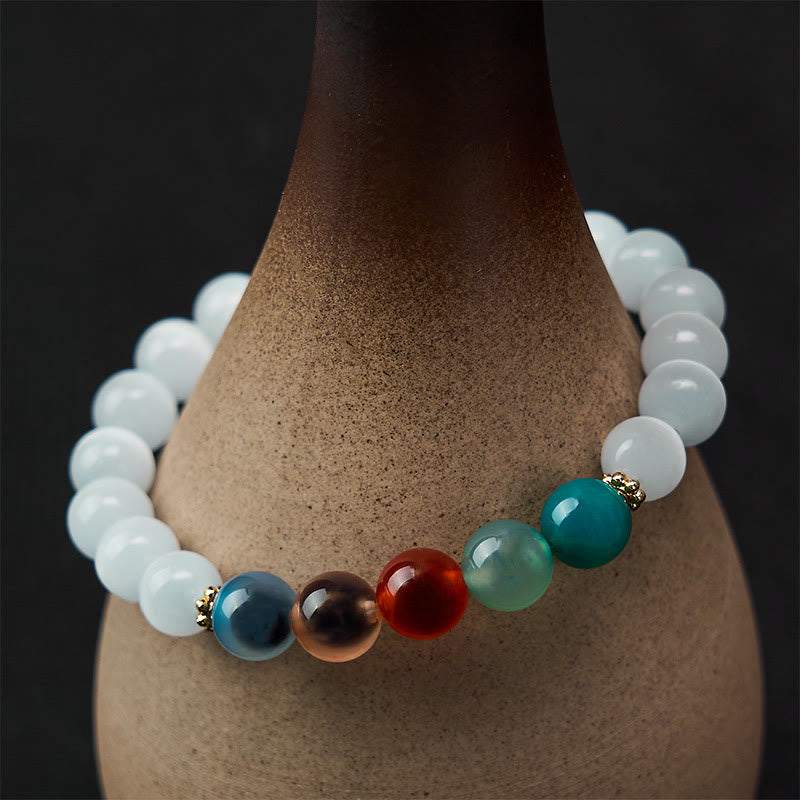 Buddha Stones Armband aus weißem Katzenaugen- und buntem Bonbonachat - image 4