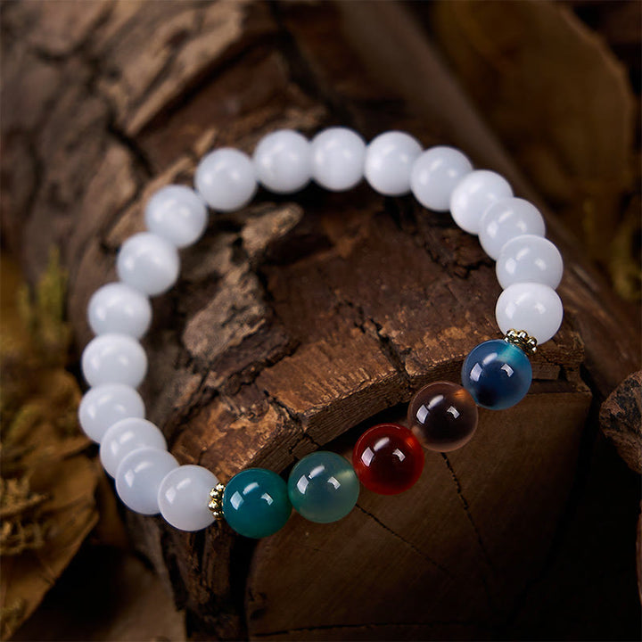 Buddha Stones Armband aus weißem Katzenaugen- und buntem Bonbonachat - image 3