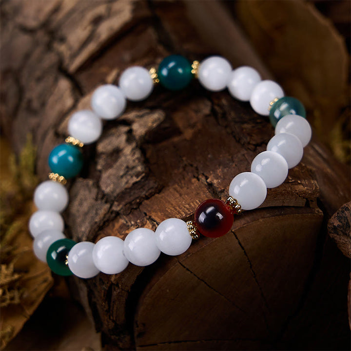 Buddha Stones Armband aus weißem Katzenaugen- und buntem Bonbonachat - image 11