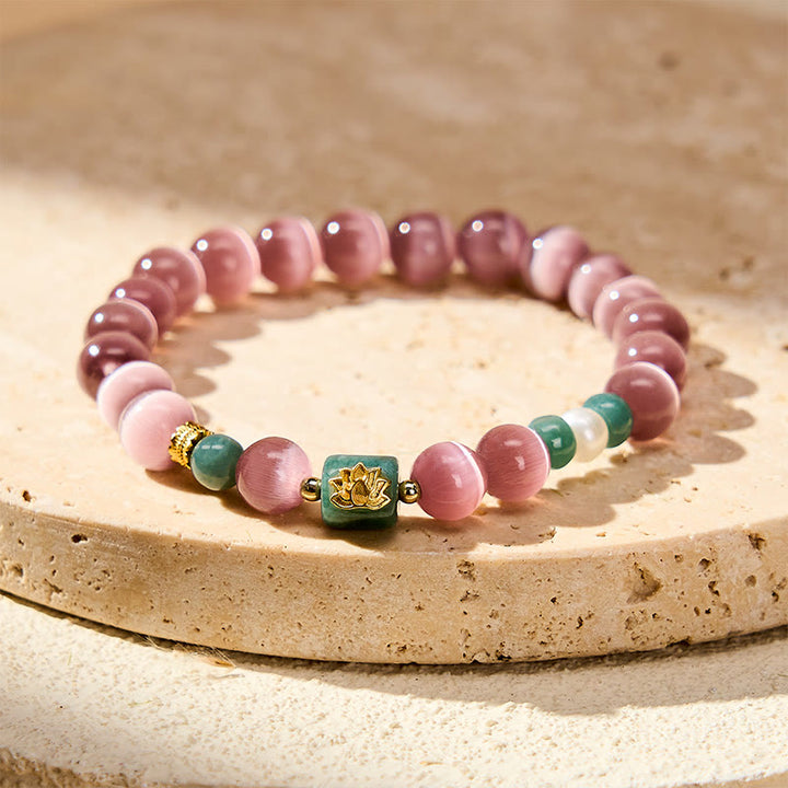 Buddha Stones Lila Katzenaugen-Lotus-Symbol-Erleuchtungsarmband - Lila Katzenauge (Handgelenkumfang 15–16 cm) - image 0