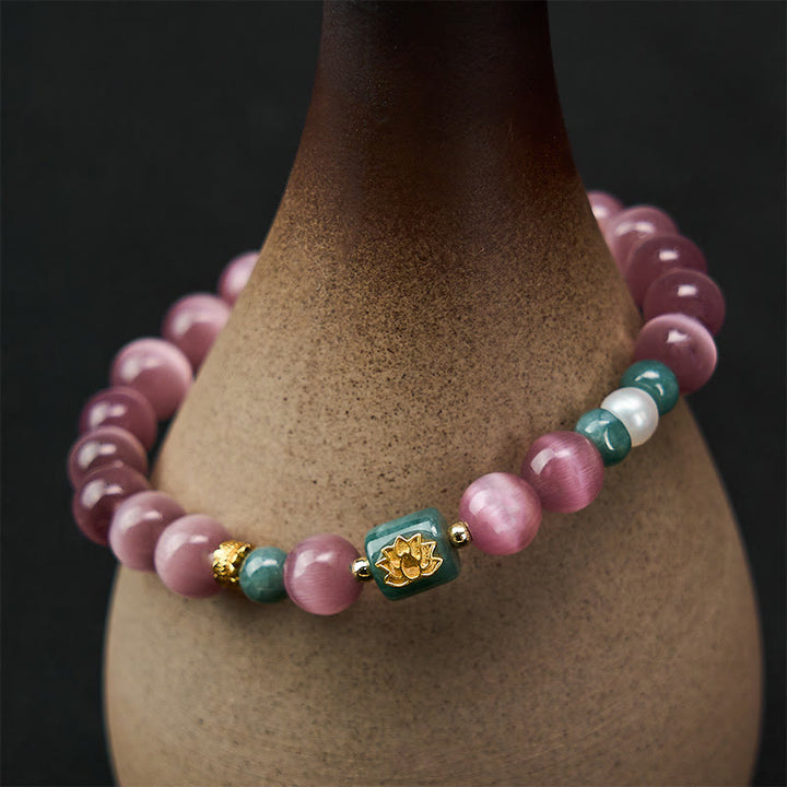 Buddha Stones Lila Katzenaugen-Lotus-Symbol-Erleuchtungsarmband - image 5