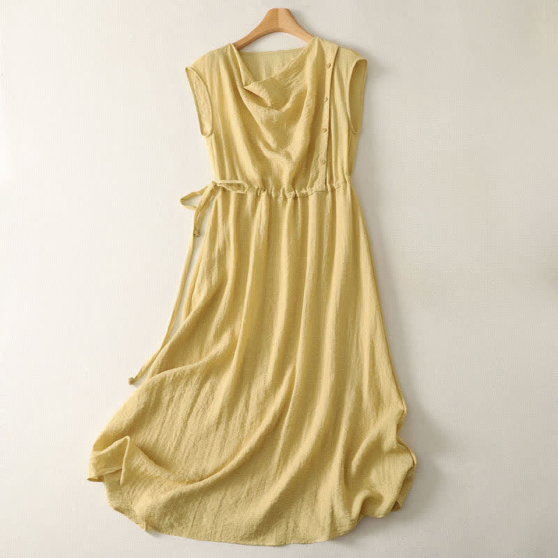 Buddha Stones Lässiges, einfarbiges, ärmelloses Sommerkleid für Damen mit Kordelzug - Blassgoldenrode - US12, UK/AU16, EU44 (2XL) - image 0