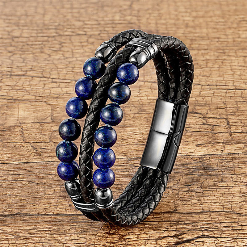 Buddha Stones, Tigerauge, Hämatit, Lavagestein, Schwarzer Onyx, Lazurit, Lapislazuli-Perlen, Schutzarmband aus Leder - Lapislazuli - 18-22 cm - image 17