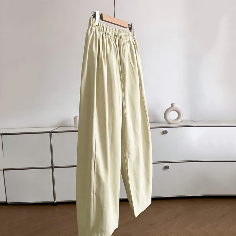 Buddha Stones Minimalistische, einfarbige Damen-Sommerhose mit weitem Bein, Kordelzug und Taschen - image 2