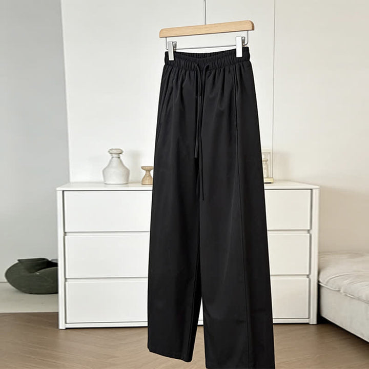 Buddha Stones Minimalistische, einfarbige Damen-Sommerhose mit weitem Bein, Kordelzug und Taschen - image 6
