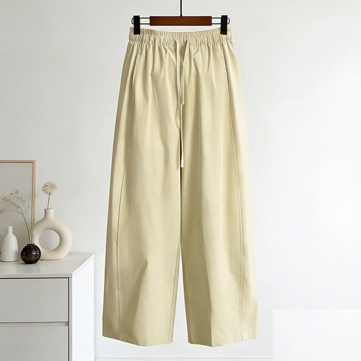 Buddha Stones Minimalistische, einfarbige Damen-Sommerhose mit weitem Bein, Kordelzug und Taschen - Blassgoldenrode - US 8-10, UK/AU 12-14, EU 40-42 (2XL) - image 0