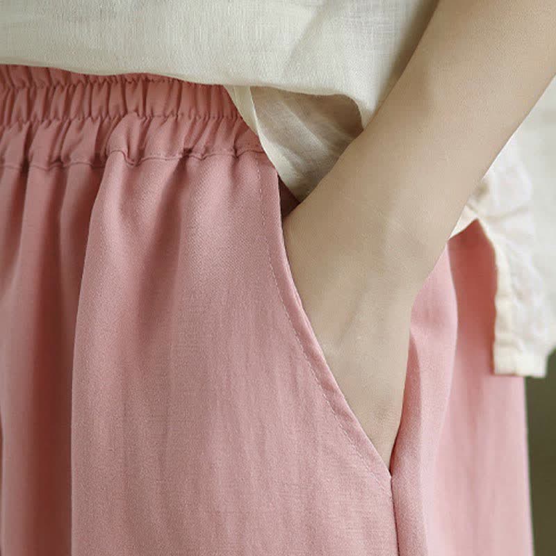 Buddha Stones Lässige, einfarbige Damen-Hose mit schmal zulaufendem Bein und Taschen für den Sommer - image 26