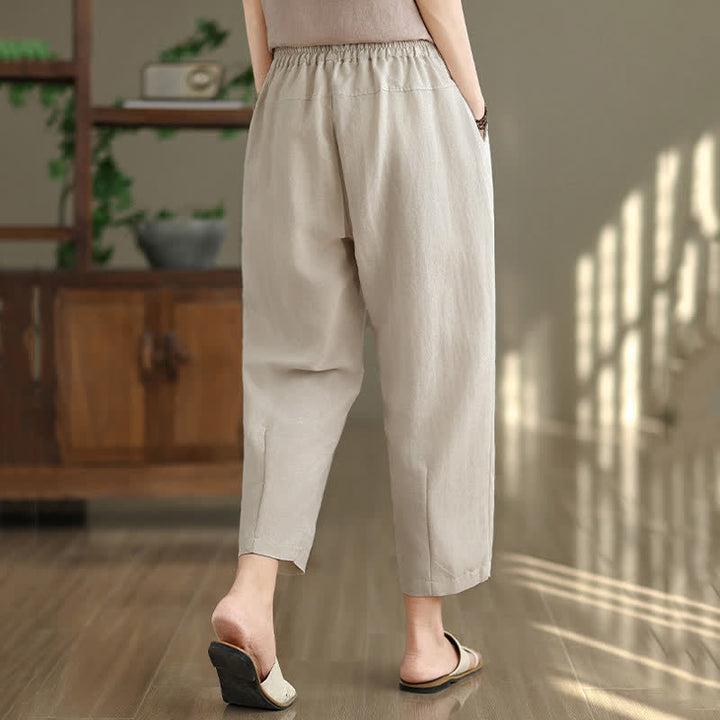 Buddha Stones Lässige, einfarbige Damen-Hose mit schmal zulaufendem Bein und Taschen für den Sommer - image 14