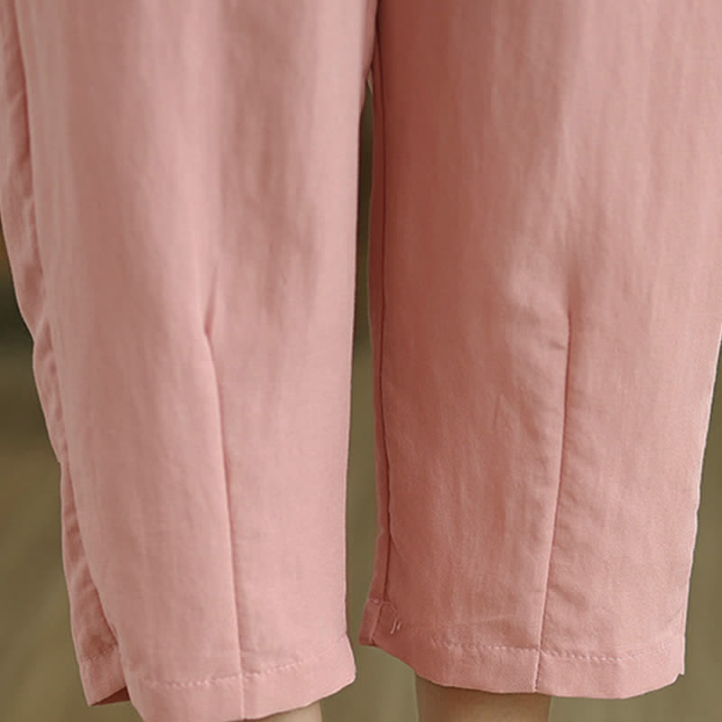 Buddha Stones Lässige, einfarbige Damen-Hose mit schmal zulaufendem Bein und Taschen für den Sommer - image 22