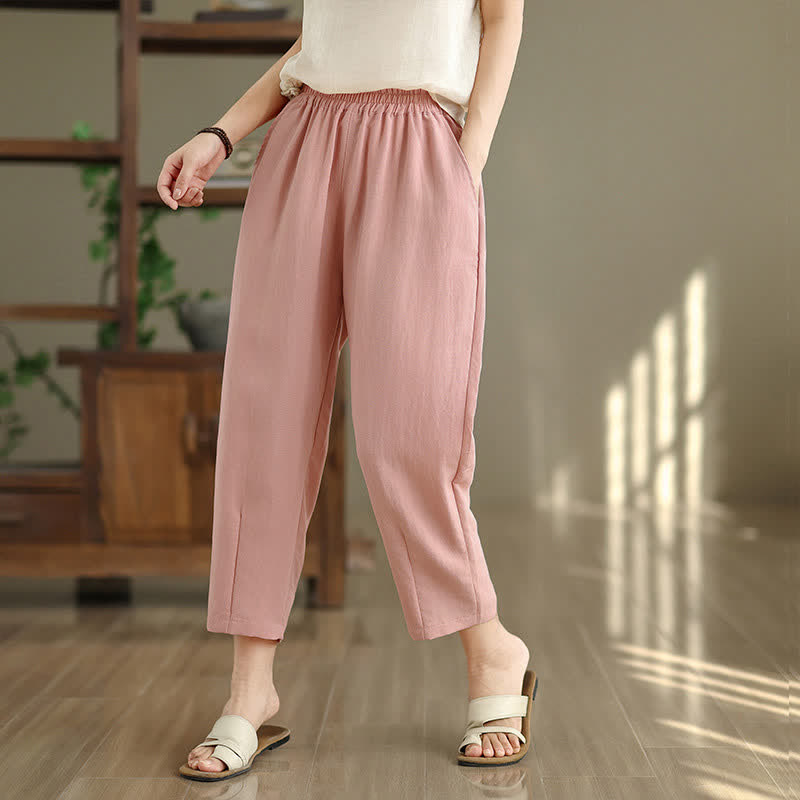 Buddha Stones Lässige, einfarbige Damen-Hose mit schmal zulaufendem Bein und Taschen für den Sommer - image 21