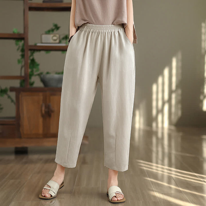 Buddha Stones Lässige, einfarbige Damen-Hose mit schmal zulaufendem Bein und Taschen für den Sommer - Beige - US 8-10, UK/AU 12-14, EU 40-42 (2XL) - image 8