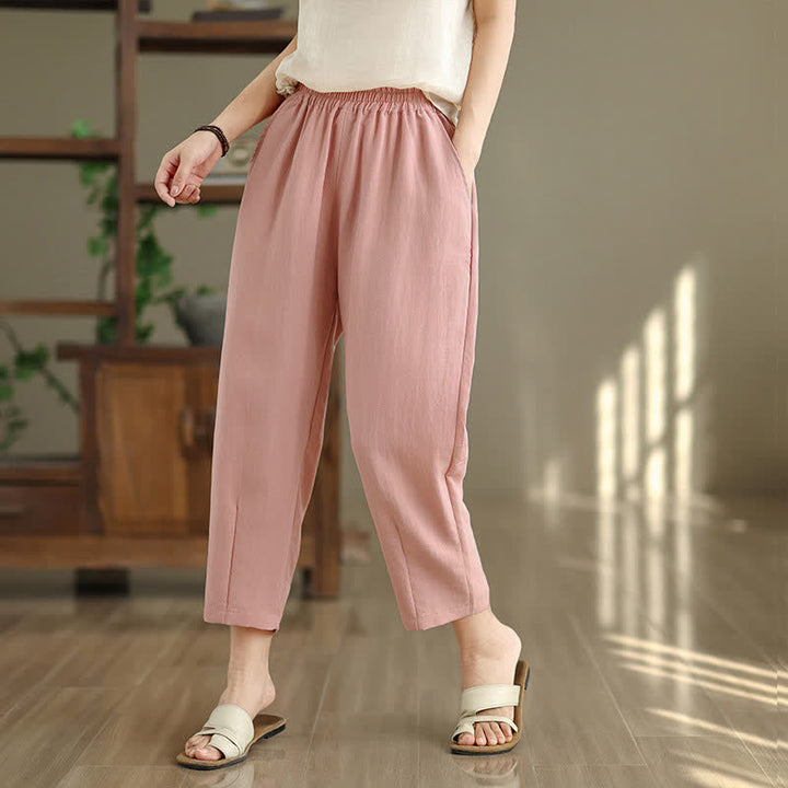 Buddha Stones Lässige, einfarbige Damen-Hose mit schmal zulaufendem Bein und Taschen für den Sommer - image 21