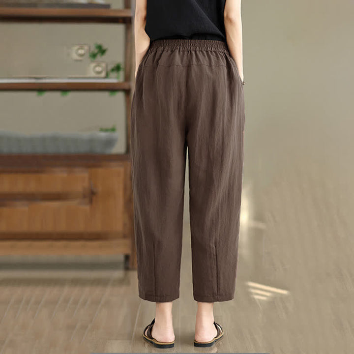 Buddha Stones Lässige, einfarbige Damen-Hose mit schmal zulaufendem Bein und Taschen für den Sommer - image 4