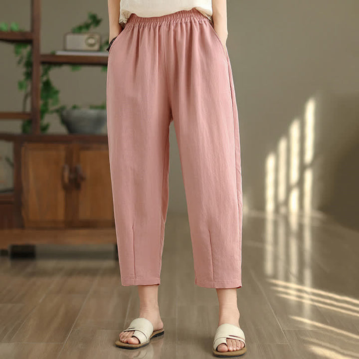 Buddha Stones Lässige, einfarbige Damen-Hose mit schmal zulaufendem Bein und Taschen für den Sommer - Hellrosa - US8-10, UK/AU12-14, EU40-42 (2XL) - image 16