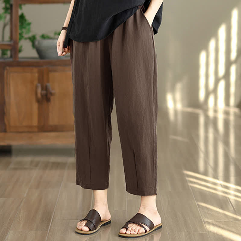 Buddha Stones Lässige, einfarbige Damen-Hose mit schmal zulaufendem Bein und Taschen für den Sommer - image 6