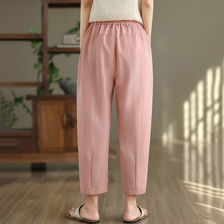Buddha Stones Lässige, einfarbige Damen-Hose mit schmal zulaufendem Bein und Taschen für den Sommer - image 17