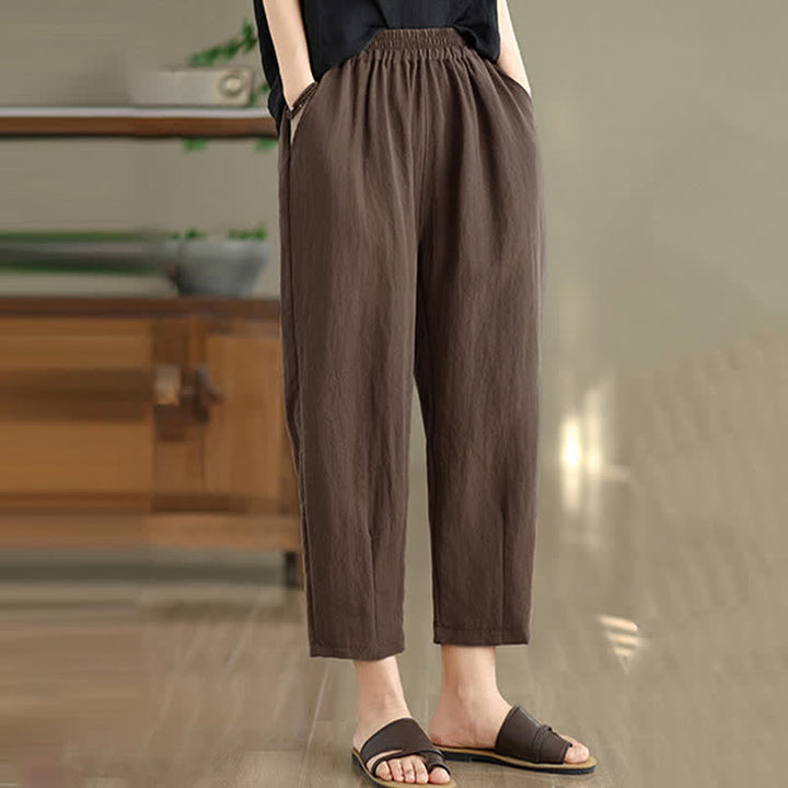 Buddha Stones Lässige, einfarbige Damen-Hose mit schmal zulaufendem Bein und Taschen für den Sommer - image 7