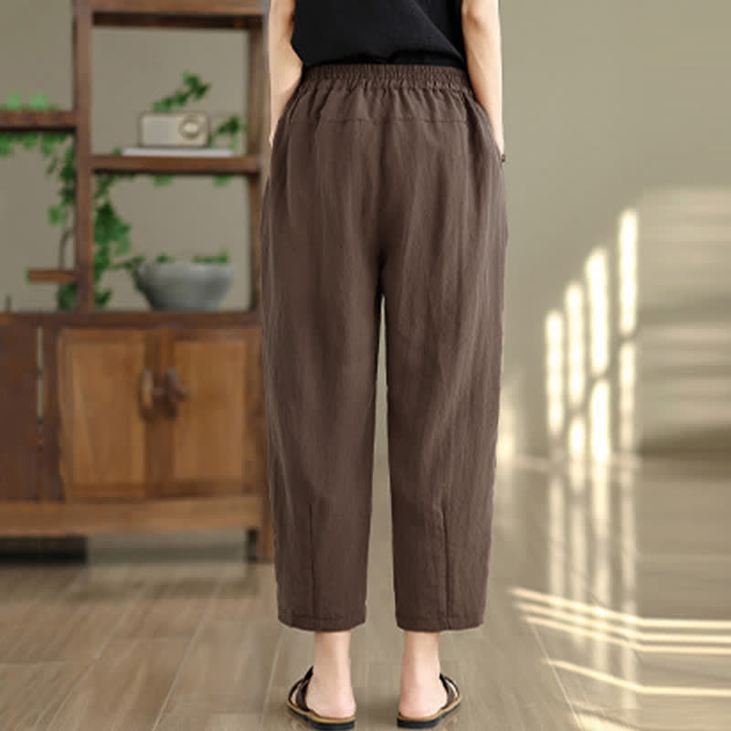 Buddha Stones Lässige, einfarbige Damen-Hose mit schmal zulaufendem Bein und Taschen für den Sommer - image 2