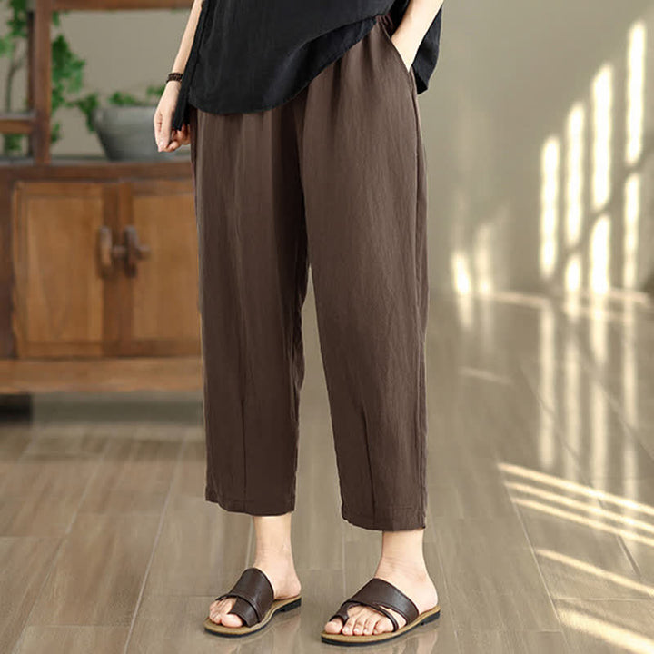 Buddha Stones Lässige, einfarbige Damen-Hose mit schmal zulaufendem Bein und Taschen für den Sommer - image 6