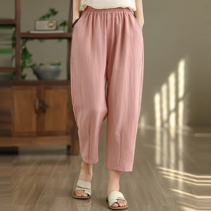 Buddha Stones Lässige, einfarbige Damen-Hose mit schmal zulaufendem Bein und Taschen für den Sommer - image 18