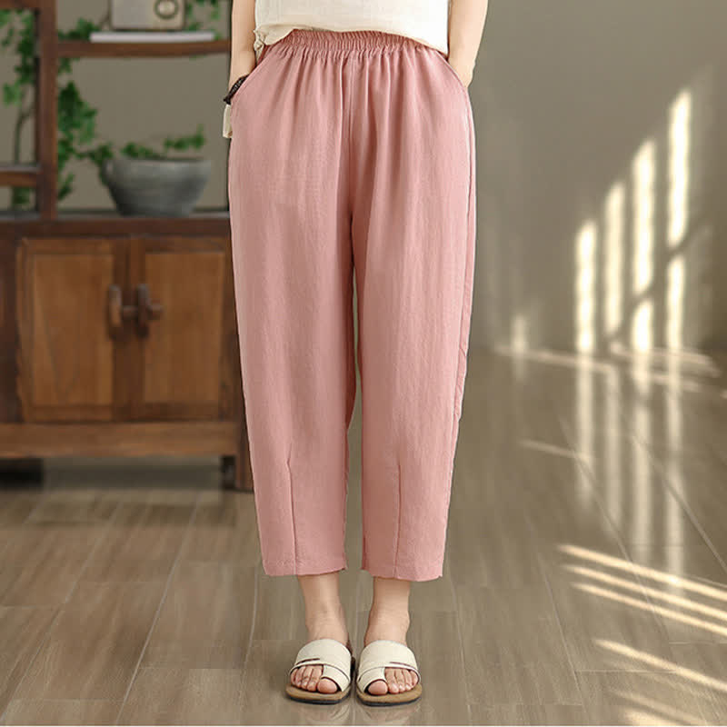 Buddha Stones Lässige, einfarbige Damen-Hose mit schmal zulaufendem Bein und Taschen für den Sommer - image 20
