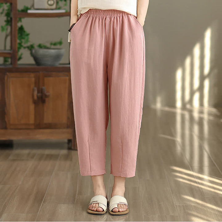 Buddha Stones Lässige, einfarbige Damen-Hose mit schmal zulaufendem Bein und Taschen für den Sommer - image 20