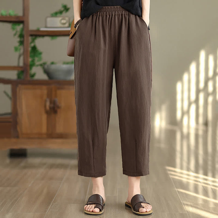 Buddha Stones Lässige, einfarbige Damen-Hose mit schmal zulaufendem Bein und Taschen für den Sommer - image 5