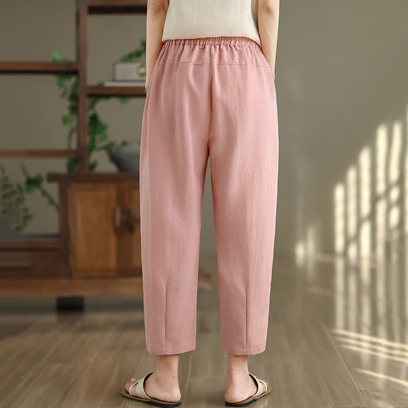 Buddha Stones Lässige, einfarbige Damen-Hose mit schmal zulaufendem Bein und Taschen für den Sommer - image 17