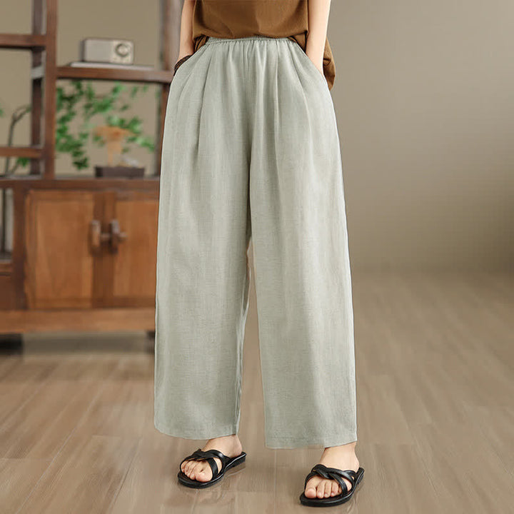 Buddha Stones Minimalistische, plissierte, einfarbige Damen-Haremshose mit Taschen für den Sommer - image 17