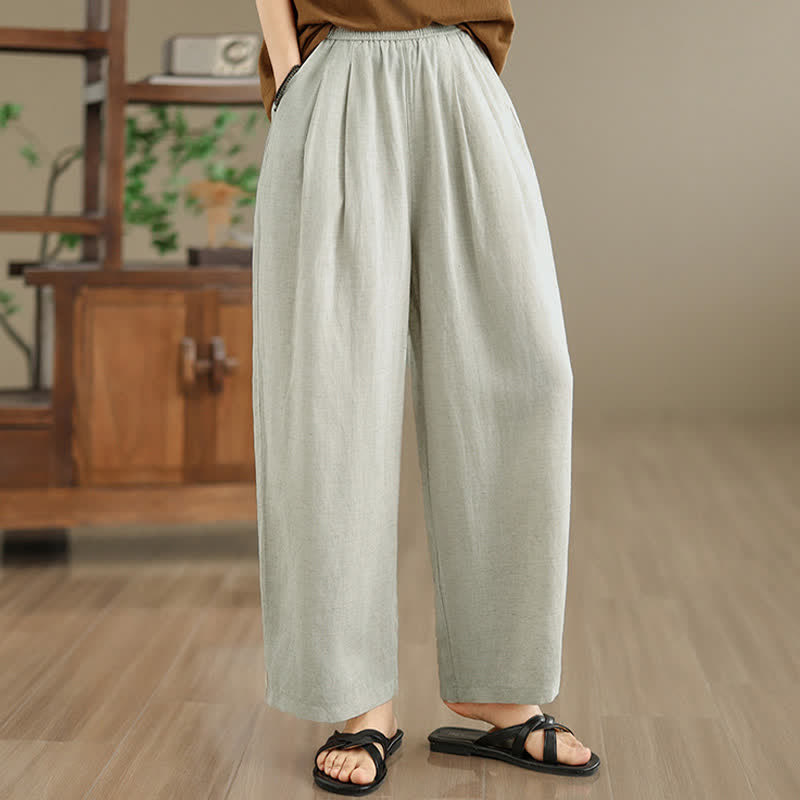 Buddha Stones Minimalistische, plissierte, einfarbige Damen-Haremshose mit Taschen für den Sommer - image 18