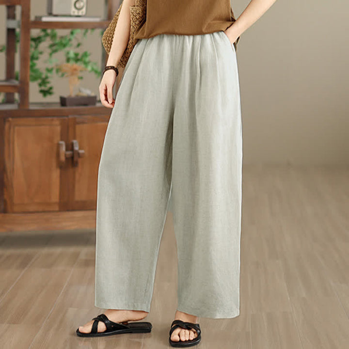 Buddha Stones Minimalistische, plissierte, einfarbige Damen-Haremshose mit Taschen für den Sommer - image 15